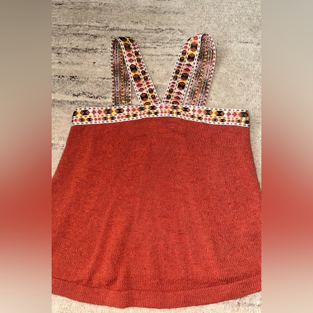 Madewell Rust Orange Knit Top with Geometric Straps
